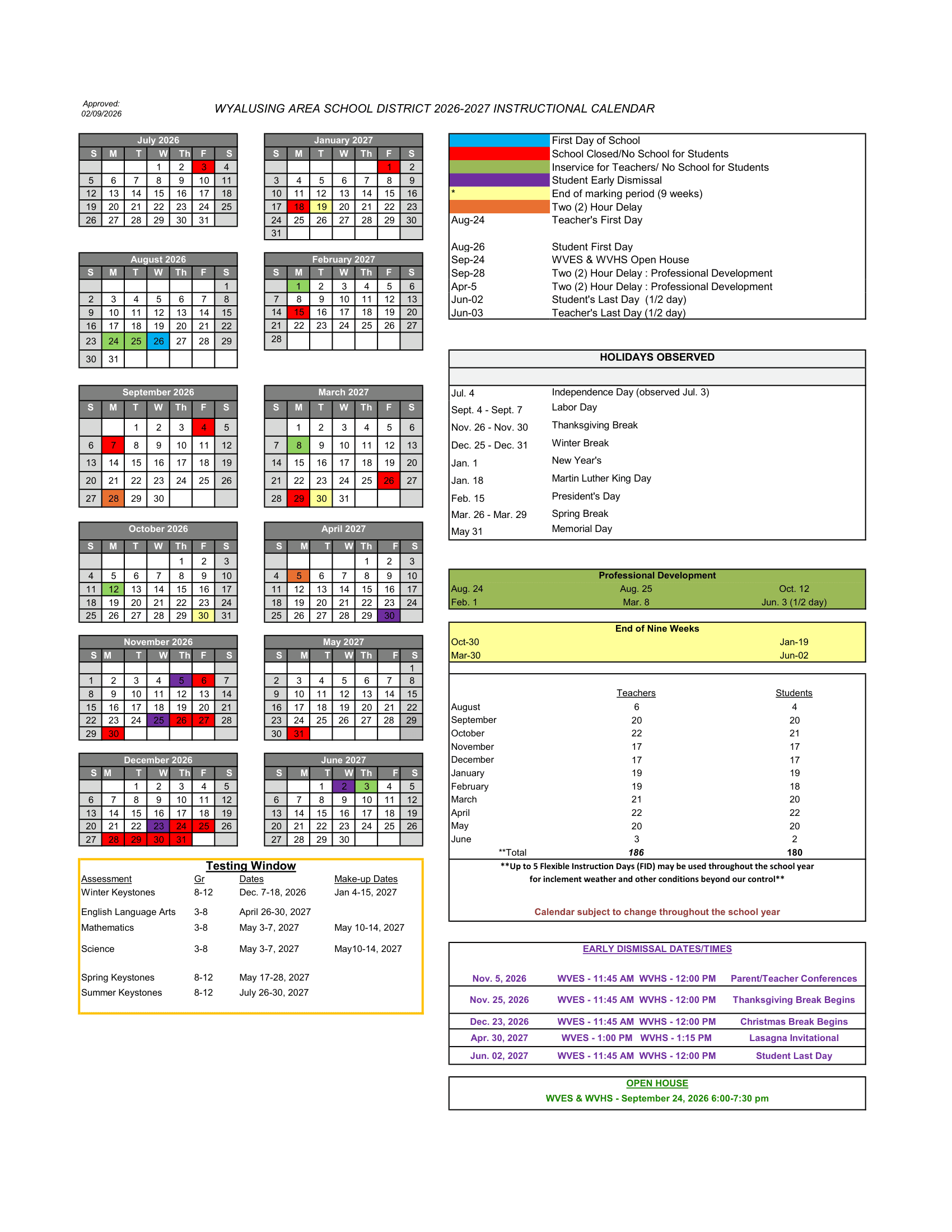 WYALUSING AREA SCHOOL DISTRICT Calendar 26-27 pdf