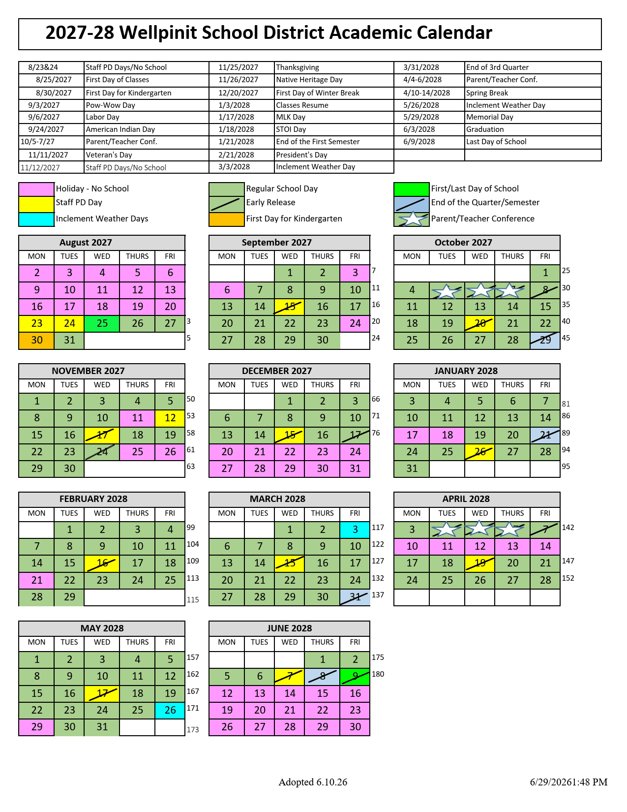 Wellpinit School District Calendar 27-28 pdf