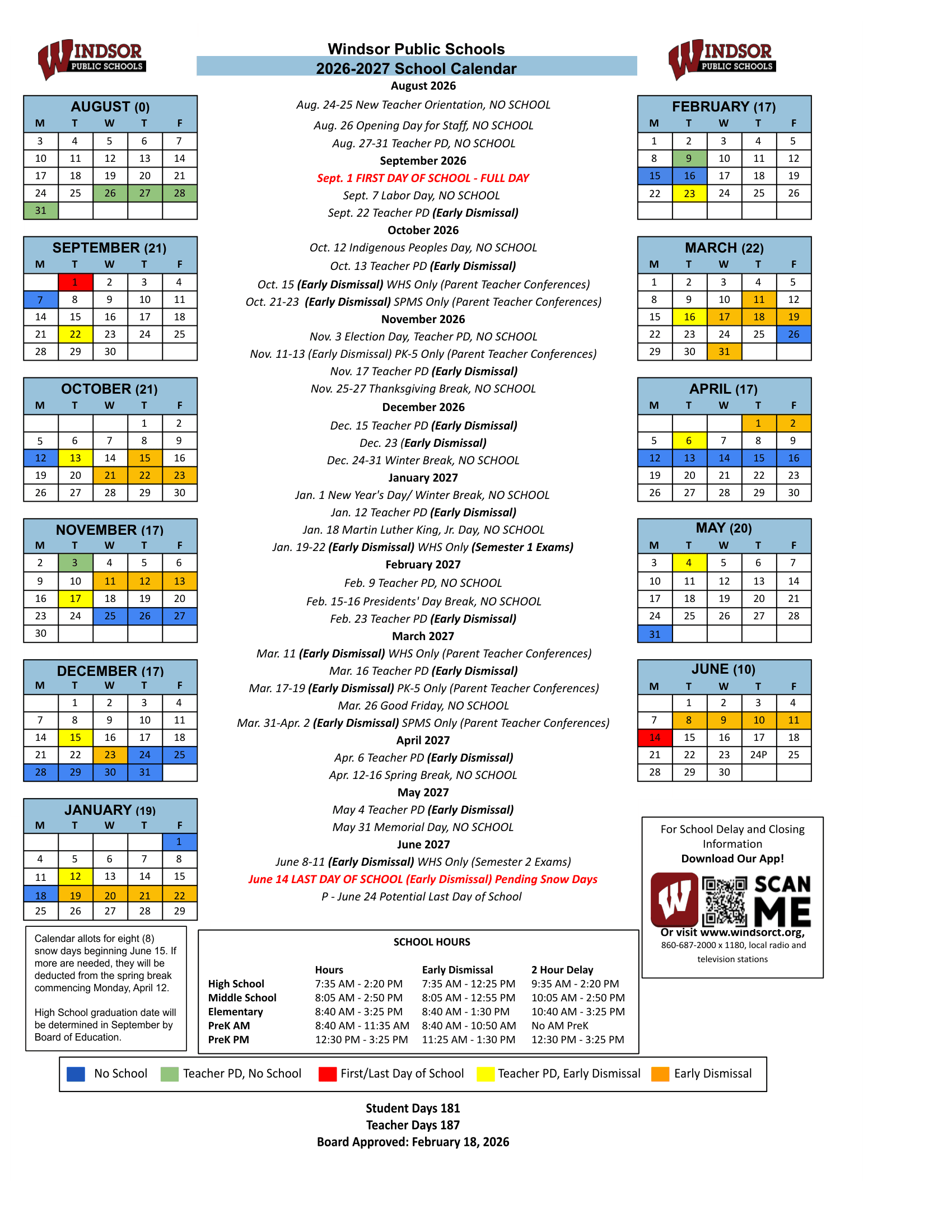 Windsor Public Schools Calendar 26-27 pdf