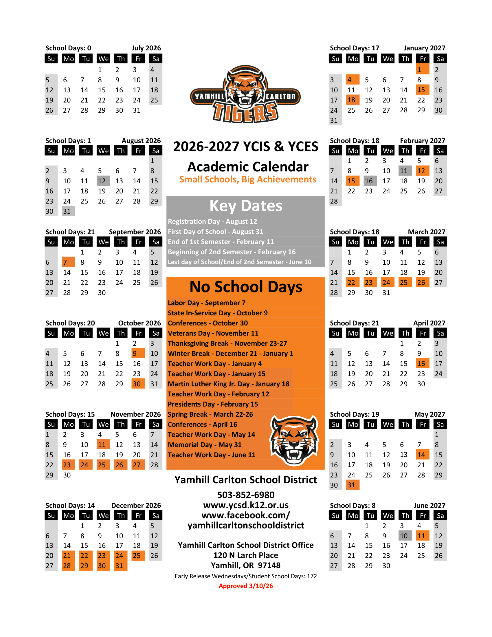 Yamhill Carlton School District Calendar 26-27 PDF