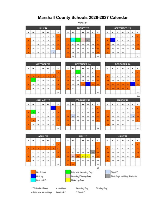Marshall County Schools Calendar 26-27 Revised