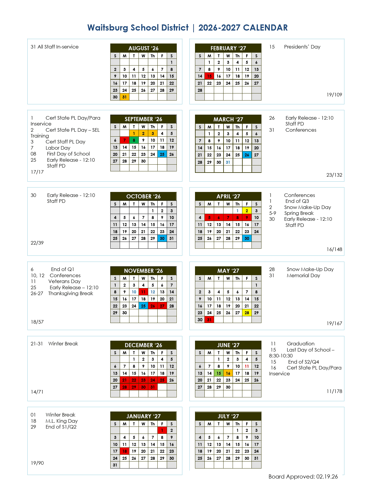 Waitsburg School District Calendar 26-27 pdf