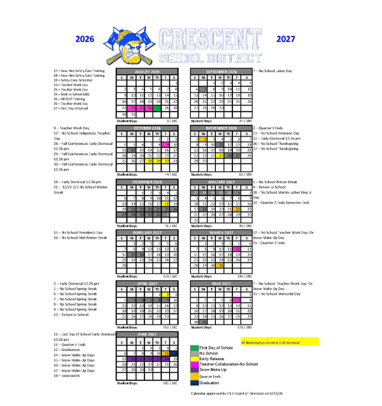 Crescent School District Calendar 26-27 pdf