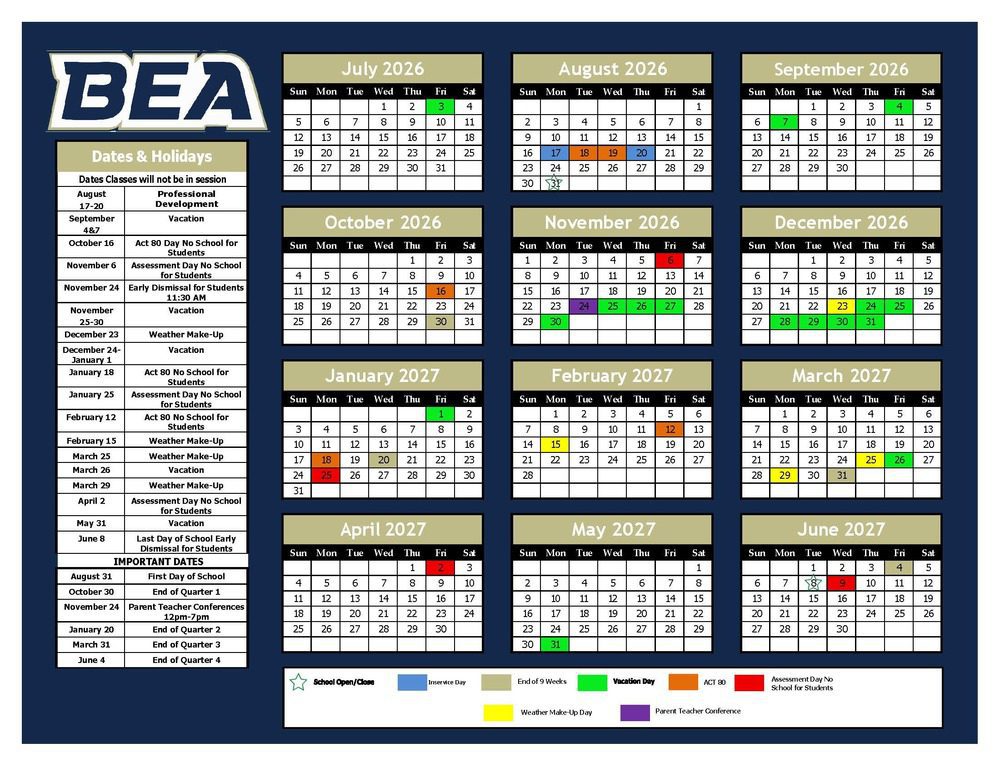 BALD EAGLE AREA SCHOOL DISTRICT Calendar 26-27 pdf