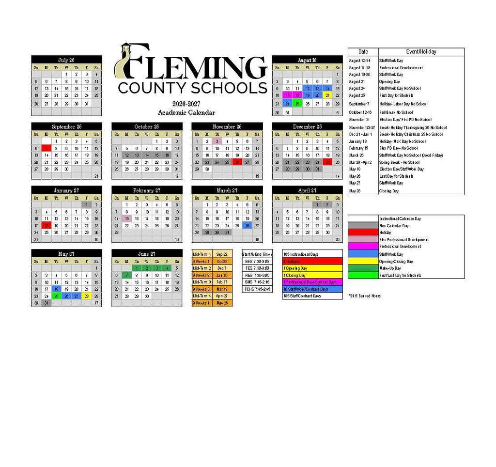 Fleming County Schools Calendar 26-27 Revised